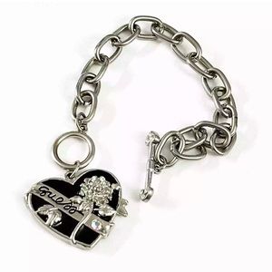 VINTAGE Guess - Black Enamel Heart Charm Bracelet
